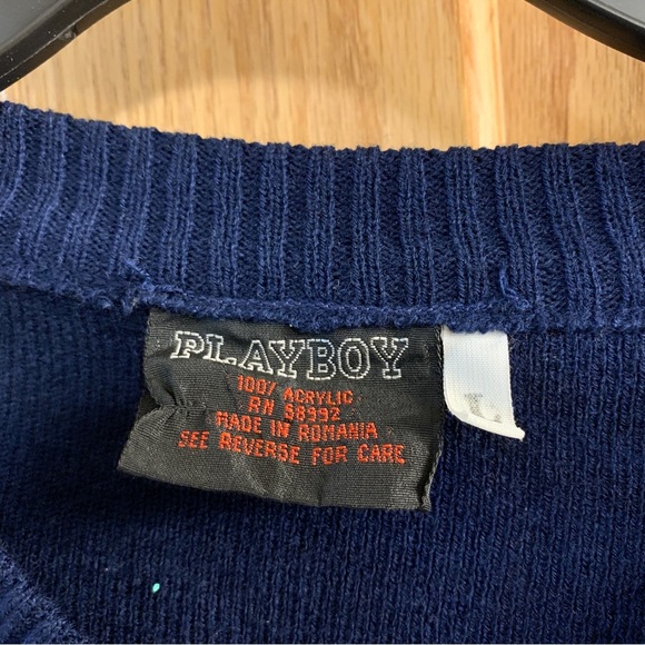 Playboy Retro Y2K Men’s L  STRIPE Red White Blue V-Neck Sweater Large Romania - Picture 2 of 4